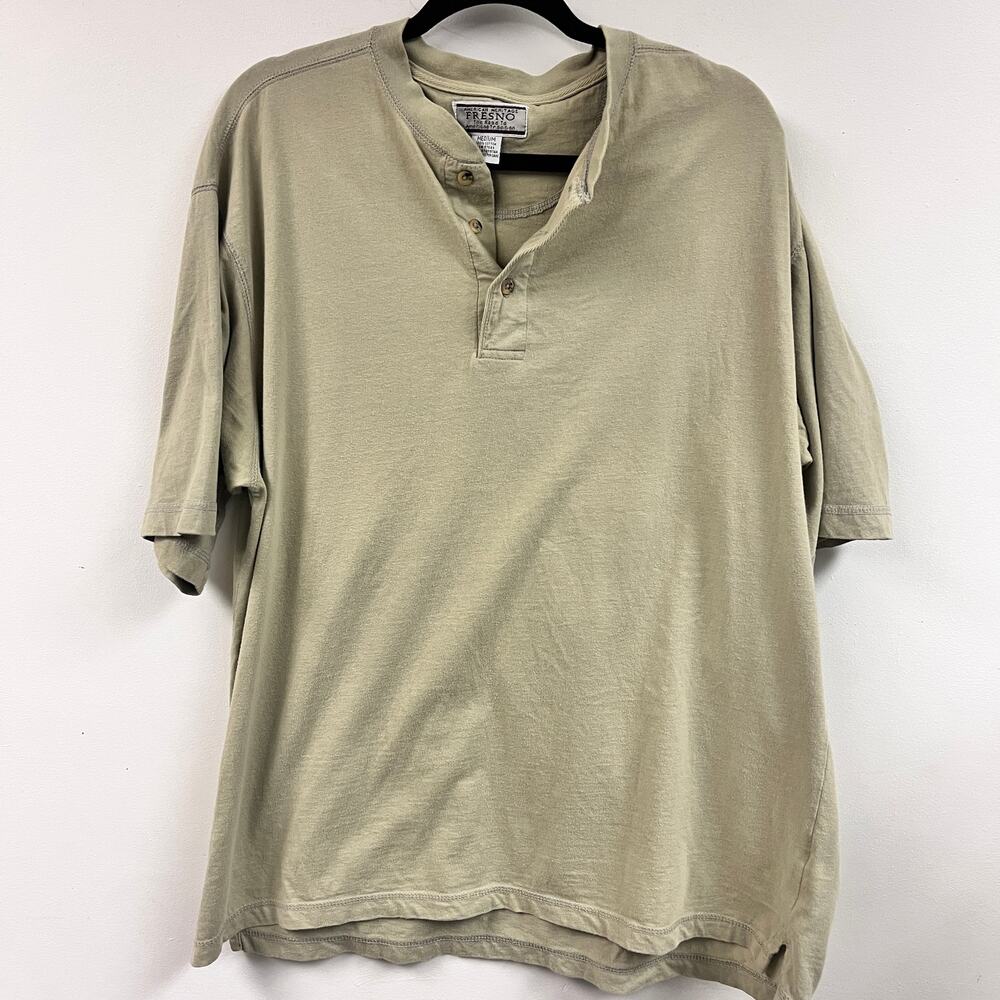 Men's vintage Fresno American Heritage 100% cotton henley tee tan khaki color M